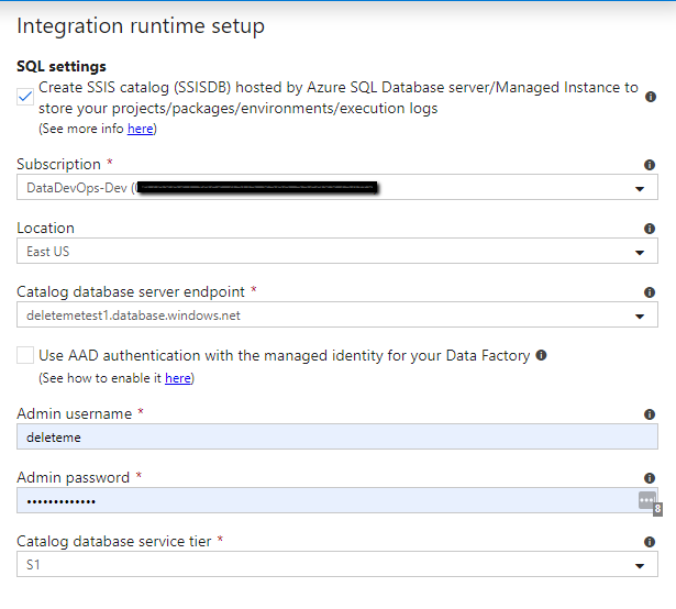 Integration runtime setup menu